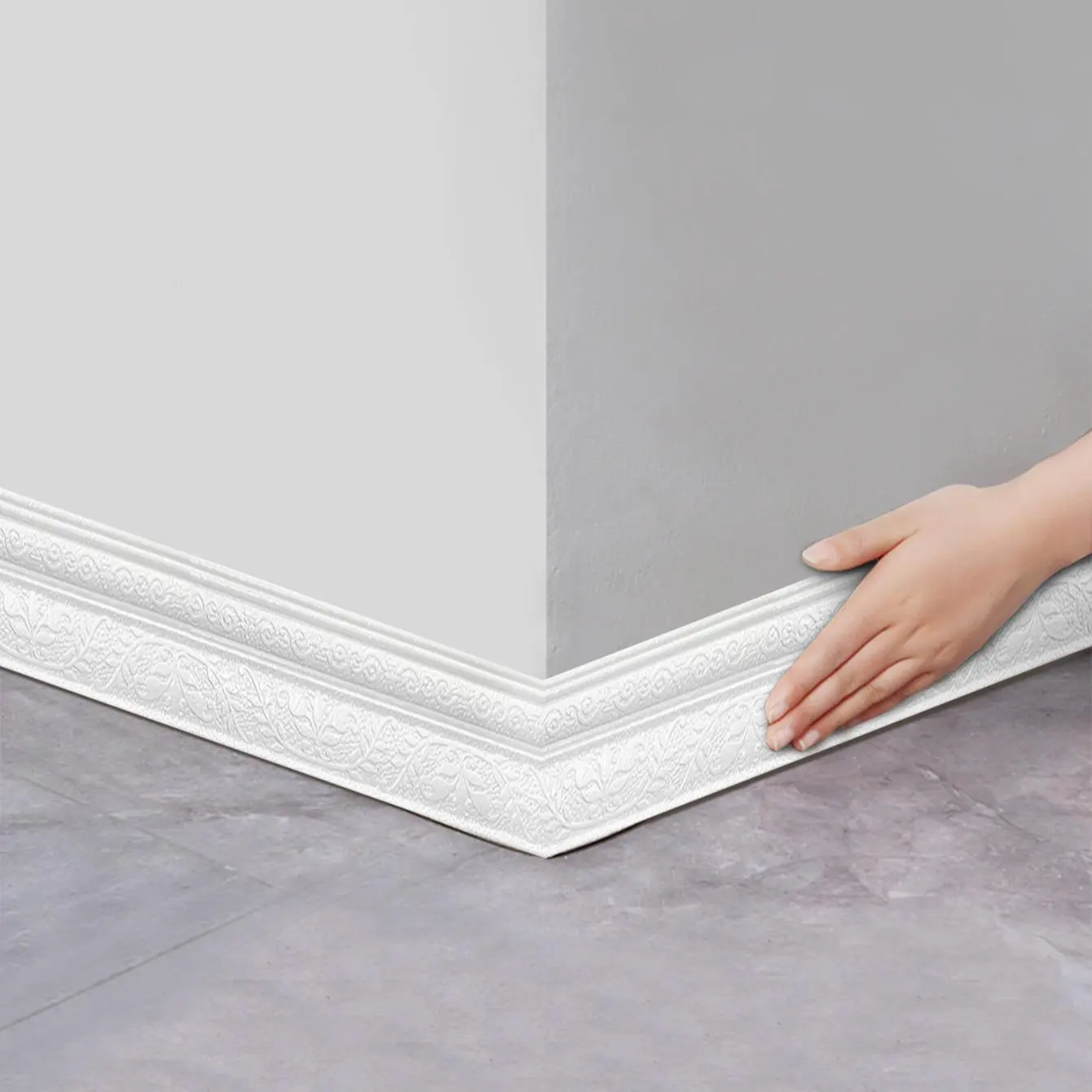 Floor Decorative Sticker, Self Adhesive Flexible Foam PE Material Stain Resistant Molding Trim, 3D Sticky Decorative Wall Lines Wallpaper Border for Home, Office, Interior Walls, Wall Decoration