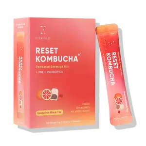 Everydaze Reset Kombucha Tea Powdered Beverage Mix | 10 Sticks | Prebiotics + Probiotics | Vegan | No Added Sugar, Gluten Free, Sparkling Powder Drink Pack (Grapefruit Black Tea)