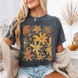Golden Blooms Comfort Colors T-Shirt Womenswear Fall Floral Graphic Tee Retro Vintage Style