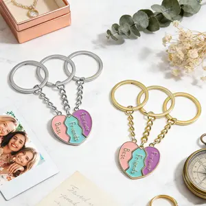 Best Friends Forever Magnetic Heart Keychain Set for 3 – BFF Matching Heart Puzzle Keyring Split Heart Pendant for Girls, Pink Green Purple Friendship Keychain Gift for Besties Sisters