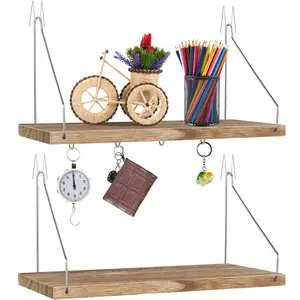 2 Pack Cubicle Wall Shelf with Hooks - 11.8" Wood Organizer for Fabric Cubicle Walls, Hanging Desk Accessories & Decor for Women & Men, Workstation Storage