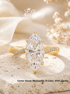 Effinny 14K Gold Plated Synthetic Lab Created Moissanite 3.0Carat Marquise Excellent Cut Engagement Ring with Twisted Band, D Color VVS1 Fashion Travel- friendly Promise Jewelry for Women