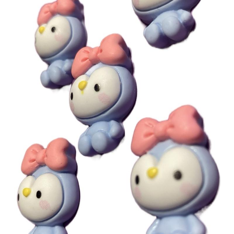 Set of Five Penguin Charms with Pink Bows - Cute and Adorable Design