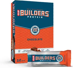 CLIF BUILDERS Protein Bars - Chocolate Flavor - 20g Plant Based Protein - Gluten Free - Non-GMO - Low Glycemic - No Artificial Sweeteners - 2.4 oz. (12 Pack)