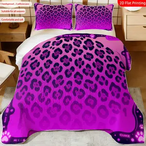3 pcs, 2D Flat Print Leopard Pattern Fashion Bedspread Set, Soft and Comfortable, Multiple Sizes Available, Suitable for Gifting and Daily Use, Ideal for Creating a Cozy Home Atmosphere(1 bedspread , 2 pillowcases)
