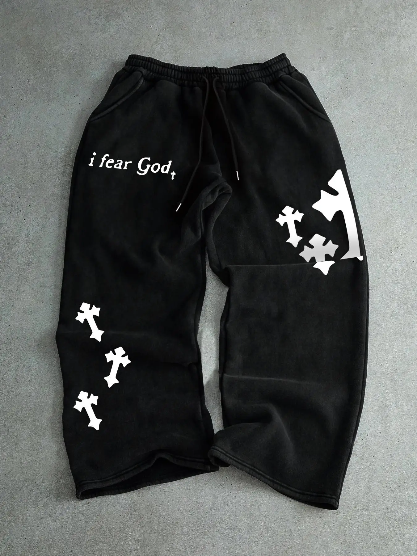 Men's Cross Print Drawstring Waist Sweatpants, Casual Comfy Regular Fit Gothic Jogger Pants for Daily Wear, Men's Trousers for All Seasons