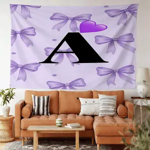 Sweet Princess-Themed Light Purple Bow and Letter A Digital Print Tapestry Creates a Gentle Atmosphere,  Perfect Home Decor for a Princess Room or a Girl's Bedroom, Allowing You to Experience a Soft and Cute Girlish Feel!