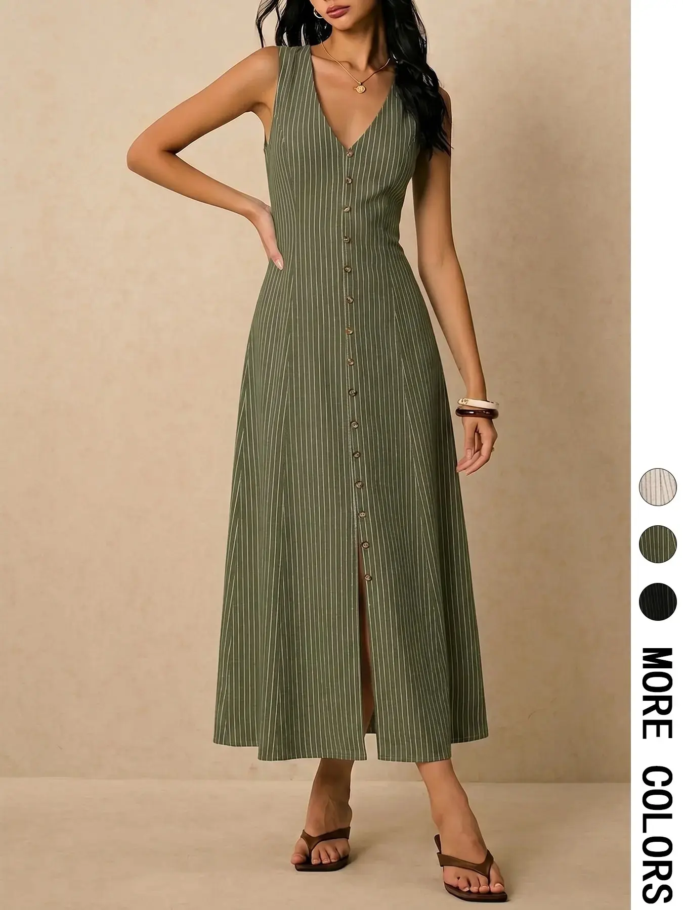 Women Linen Sleeveless Striped Vest Dress, Tie Back Waist Button Front Casual Boho Y2K Vintage Country Concert Vacation Party Old Money Streetwear Outfit Boho Summer Dresses
