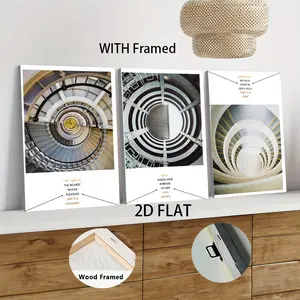3Pcs set Wood Framed Modern Minimalist Spiral Staircase Canvas Wall Art with Solid Wood Frame Living RoomHallway Decorative Painting Nordic Style High-Definition Print Wall Decor for Home Office Ready