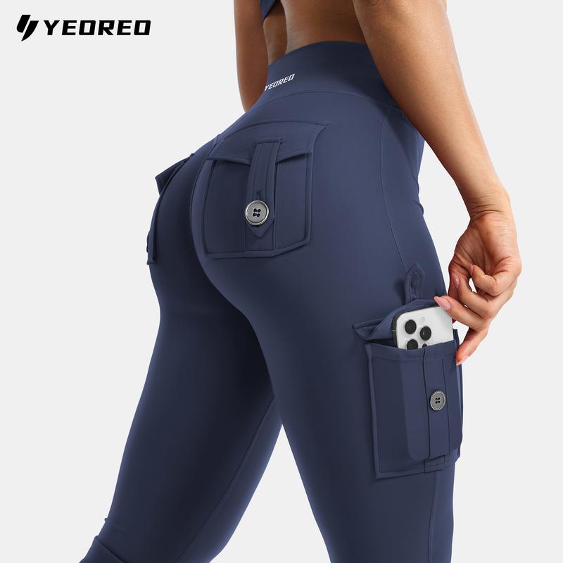 YEOREO CoreFlex High Waist Tummy Control Flare Leggings with Pockets Seamless Scrunch Butt-Lift Cargo Yoga Gym Pants