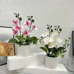 Artificial Orchid Potted Plant, 3 Counts Faux Orchid Potted Plant, Decorative Flower for Home Office, Home Decor Supplies, Fruit