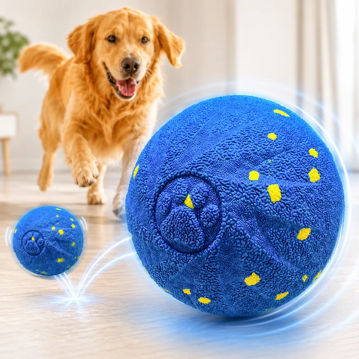 Fuufome Interactive Dog Toys  Activated Auto Rolling Bouncing Ball, Durable Chewable Reaction Exercise Ball, 3.1 Inch, Type-C Rechargeable Spring-Style for Small/Medium/Large Dogs