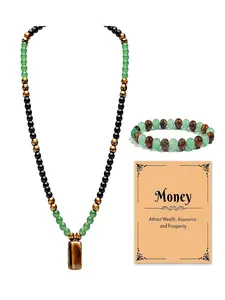 1 Set of Natural Stone Jewelry for Prosperity and Abundance Green Dongling Jade Tiger's Eye Necklace and Bracelet Fortune-Enhancing Accessories for Career and Wealth Ideal Mother's Day Gift