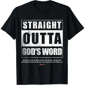 Straight Outta Gods Word John 3 16 Jesus Christian Lord Men's Summer Casual T-Shirt, Comfortable - Breathable, Soft, Slightly Stretching, Street Hip Hop Style T-Shirt Cotton All-Season Wear Individuality Unisex Top,wome,shirts