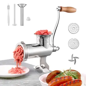 Manual Meat Grinder, 304 Stainless Steel Hand Meat Grinder with Steel Table Clamp, Meat Mincer Sausage Maker with 1 Cutting Blade, 2 Cutting Plates, Sausage Tube for Beef Pork Pepper Mushroom