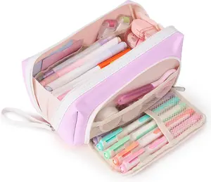 Big Capacity Pencil Case Extra Large Pouch with Zipper Pocket, Wide Opening Bag, Portable Stationery Organizer Cute Aesthetic School Office Supplies for Teens Girls