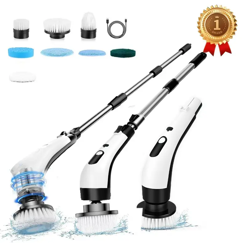 Electric Spin Scrubber 2026 Upgraded Cordless Shower Scrubber IPX7 Waterproof 2 Speeds Extendable Handle 9 Brush Heads for Bathroom Kitchen Cleaning