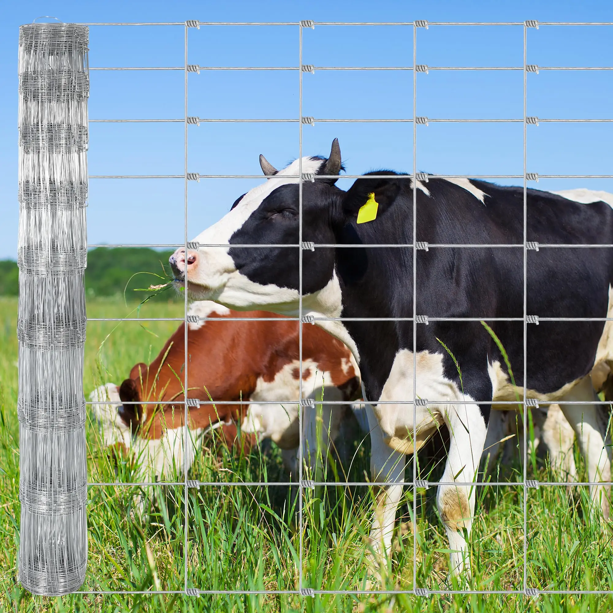Garvee Livestock Fence, 5Ft x 164Ft Galvanized Wire Fencing, Cattle Farm Fence, Deer Fences, Heavy Zinc Goat Fences for Goat Deer Yard Livestock Protection