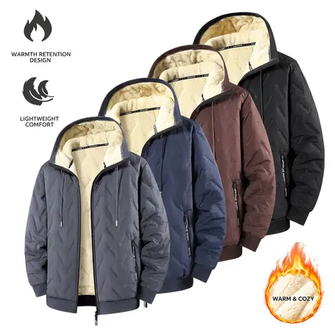 Mr.Pink Men’s Winter Casual Classic Fitted Full-Zip Hooded Jacket - Fleece-Lined, Textured, Slim-Fit, Warm, Zip-Up Menswear Coats for Outdoor Everyday Use, Christmas Gift