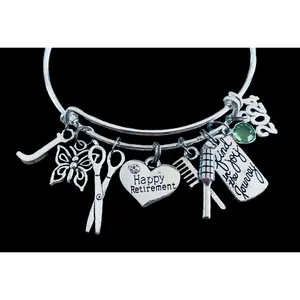 Hairstylist Retirement Bracelet 2026 Silver Expandable Charm Bangle Birthstone Scissors Cosmetology Gift