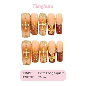 Tanghulu Nails-The CLEOPATRA Collection/Handmade Press On Nails/ Square / Long 32mm