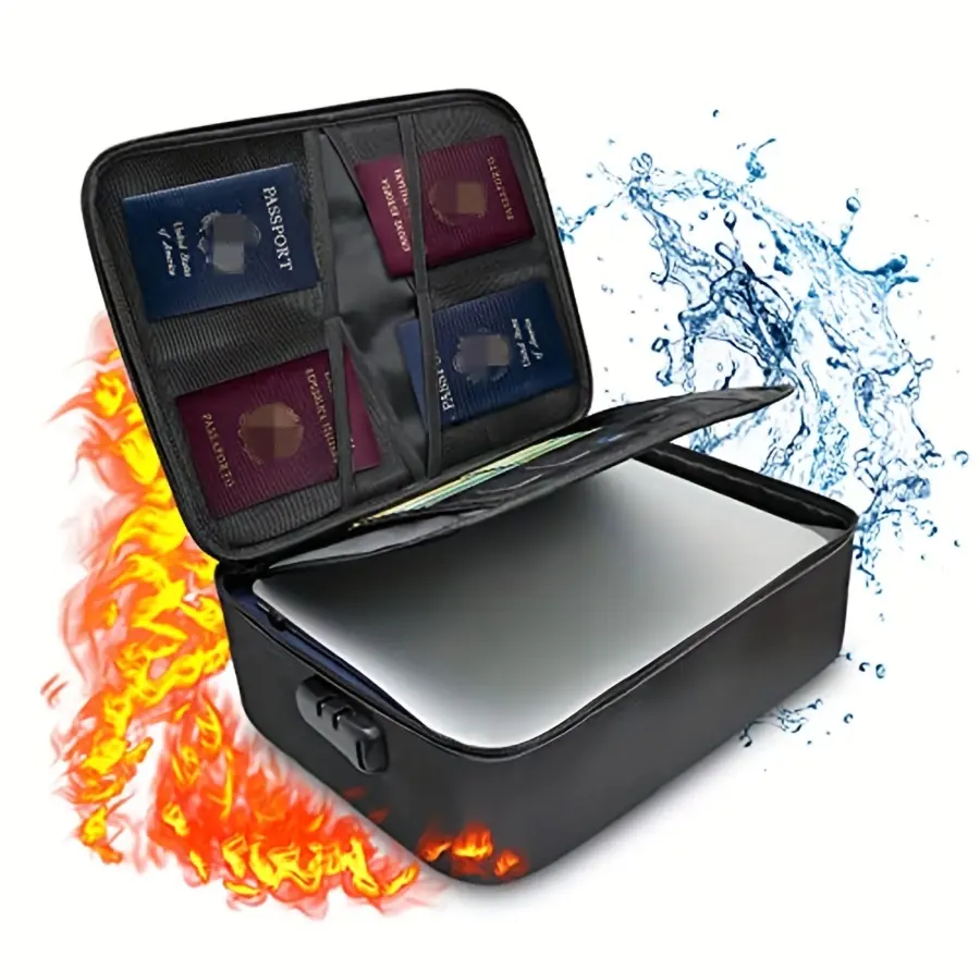 Locking file organizer, insulated fireproof waterproof box, portable home travel safe, can store important documents, files, etc.
