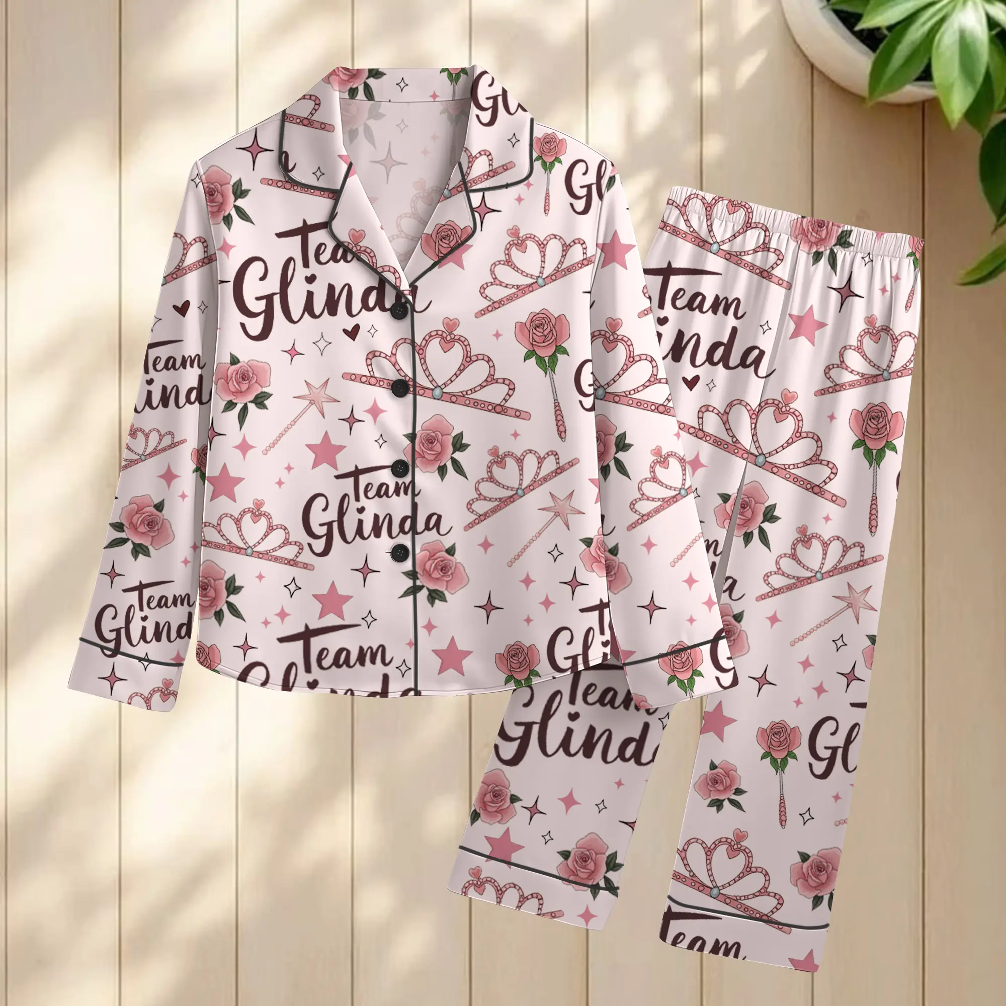 Wicked Pajama Set, Glinda & Elphaba Inspired Sleepwear, Pink Green Bows Long Sleeve Loungewear, Witchy Feminine Pajamas Gift, Halloween Gift