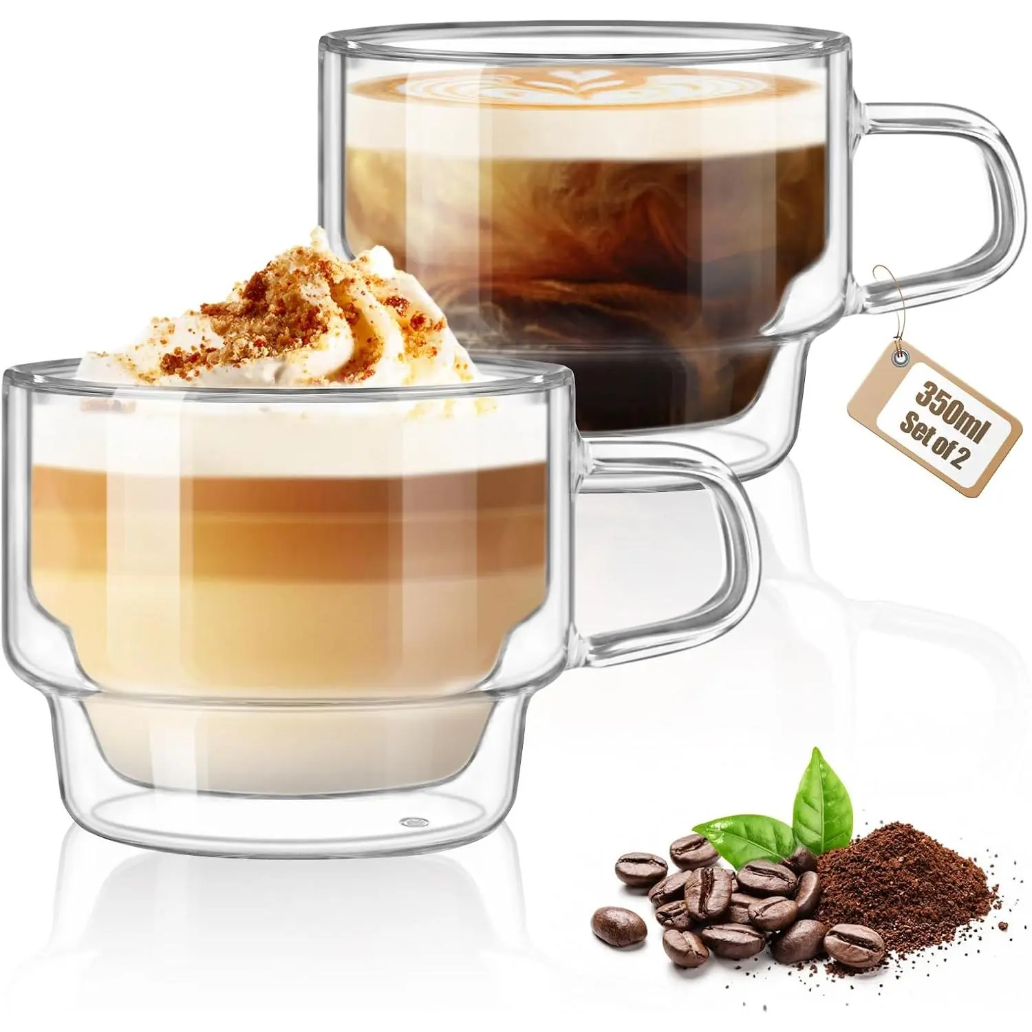 12 oz Latte Macchiato Glasses, Double-Walled Coffee Glasses, Set of 2,  Glass Stackable Coffee Cups, Glasses with Handle for Cappuccino, , Milk,  Gifts for Women - TikTok Shop