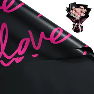 20 Sheets Flower Wrapping Paper - 22.4 x 22.4 inch Black  and Love  Water-Resistant Floral Bouquet Wrapping Paper, Florist Supplies Packaging for Valentine's Day Wedding