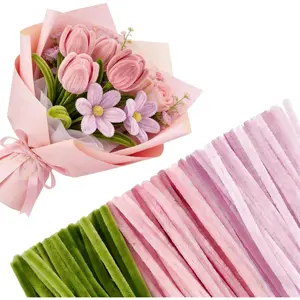 Pipe Cleaners Craft 300 count Thick  Pipe Cleaner Flower Kit 3 Colors Pipe Cleaners Bulk Fuzzy Sticks Chenille Stems for DIY Flower Bouquet Making Arts Craft Creative Projects(,Light ,Green)