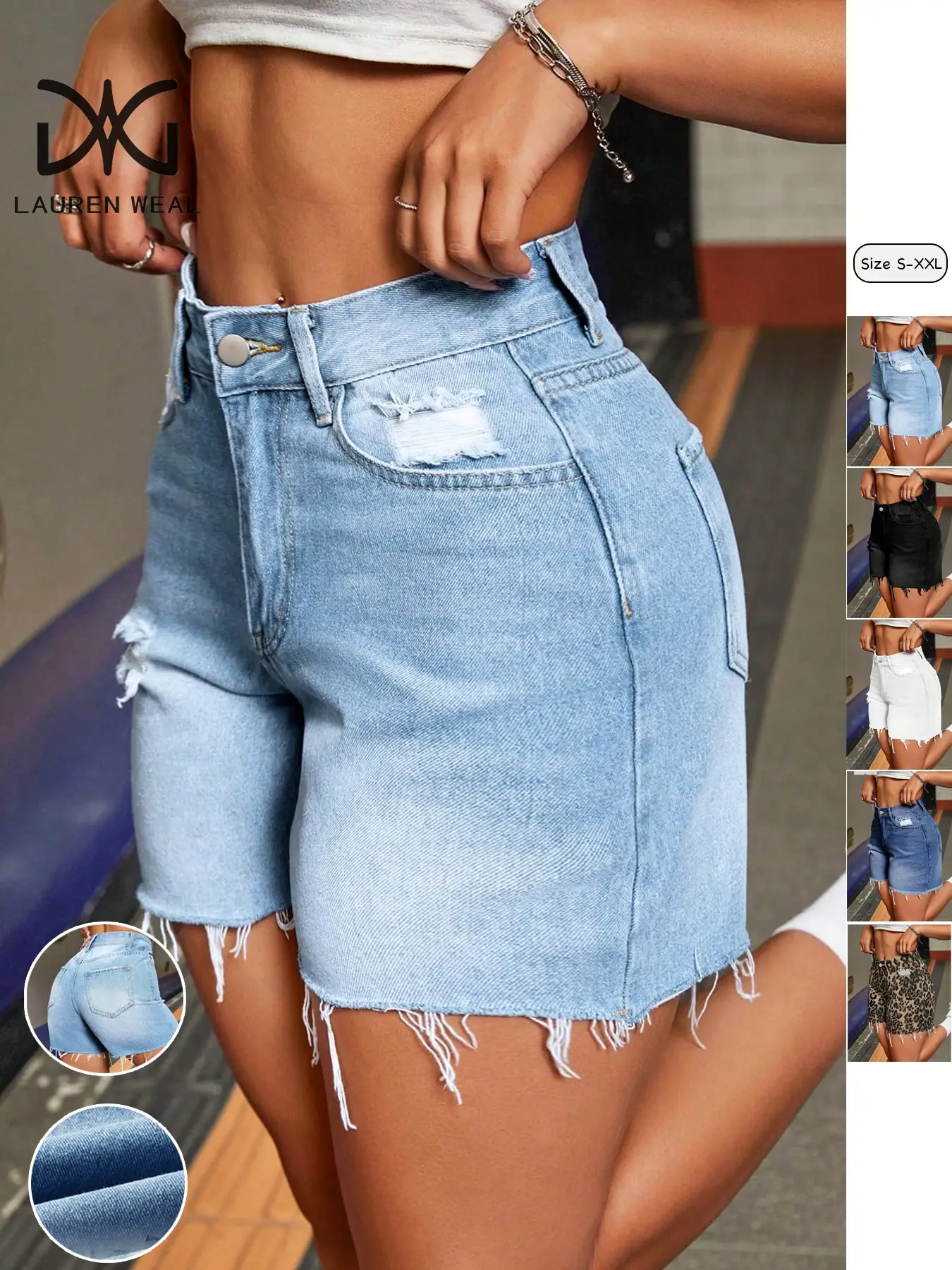 Women's Plain Ripped Denim Shorts, Casual Fashion Zipper Shorts for Daily Wear, Ladies Bottoms for Summer