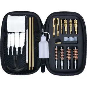Universal Handgun Cleaning Kit for .22 .357/.38/9mm .40 .45 Caliber Pistol with cotton mop, Bronze Bore Brush, Brass Jag, Brass slotted tips, Nylon Brushes