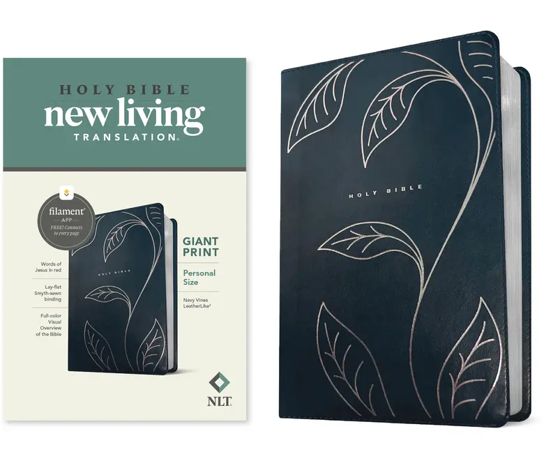 NLT Personal Size Giant Print Bible, Filament Enabled (Leatherlike, Navy Vines, Red Letter) -- New Living Translation - Bible