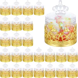 24 Pcs Small Gold Crown Candy Jars with Lids, Reusable Plastic Candy Containers Storage Boxes for Wedding Baby Shower Birthday Party Favors Decorative Storage