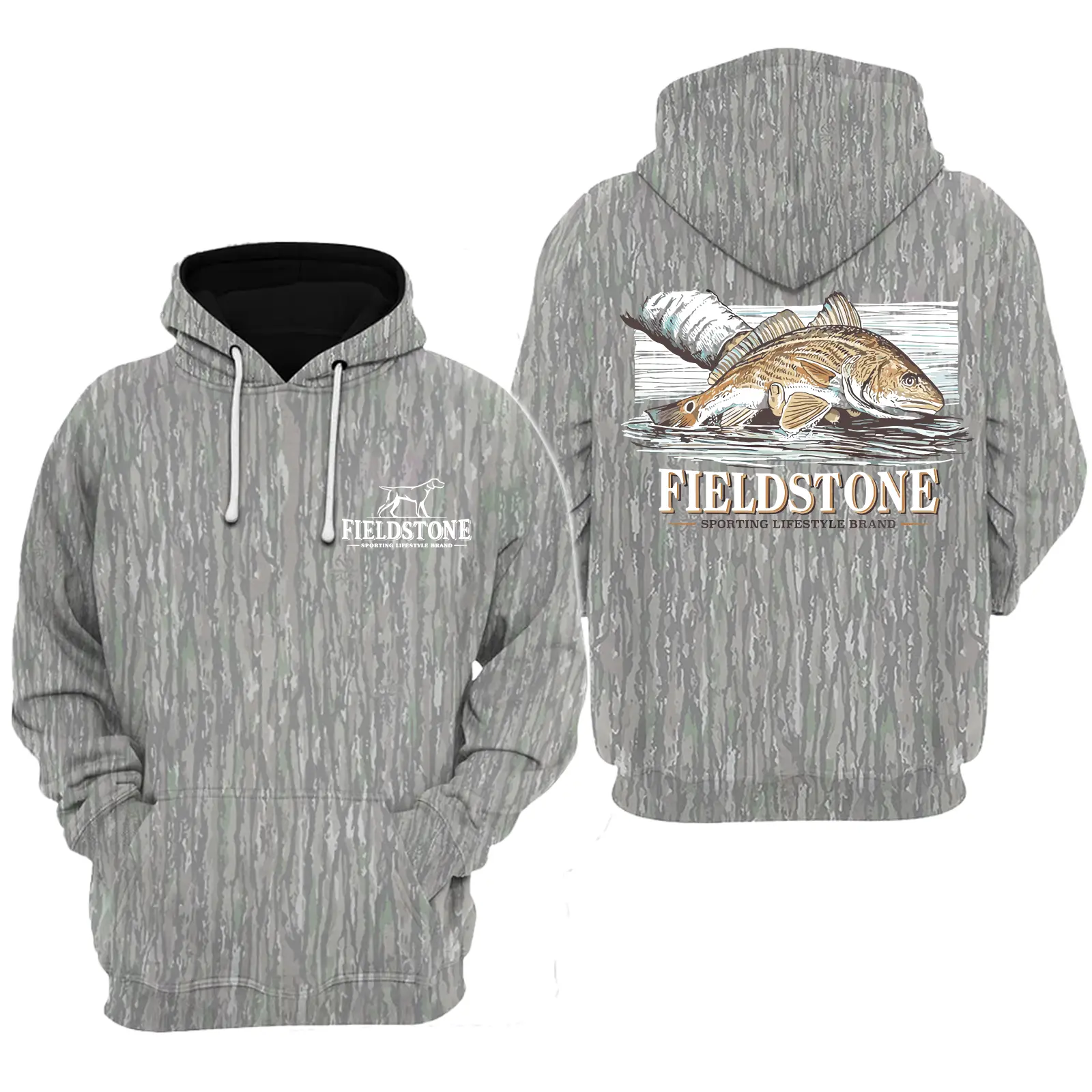 Fieldstone Red Drum Camo Hoodie, Mosy Oakk Bottomland, Vintage 3D , Gift Idea, Gift for Dad or Husband,Perfect For Outdoor Enthusiasts