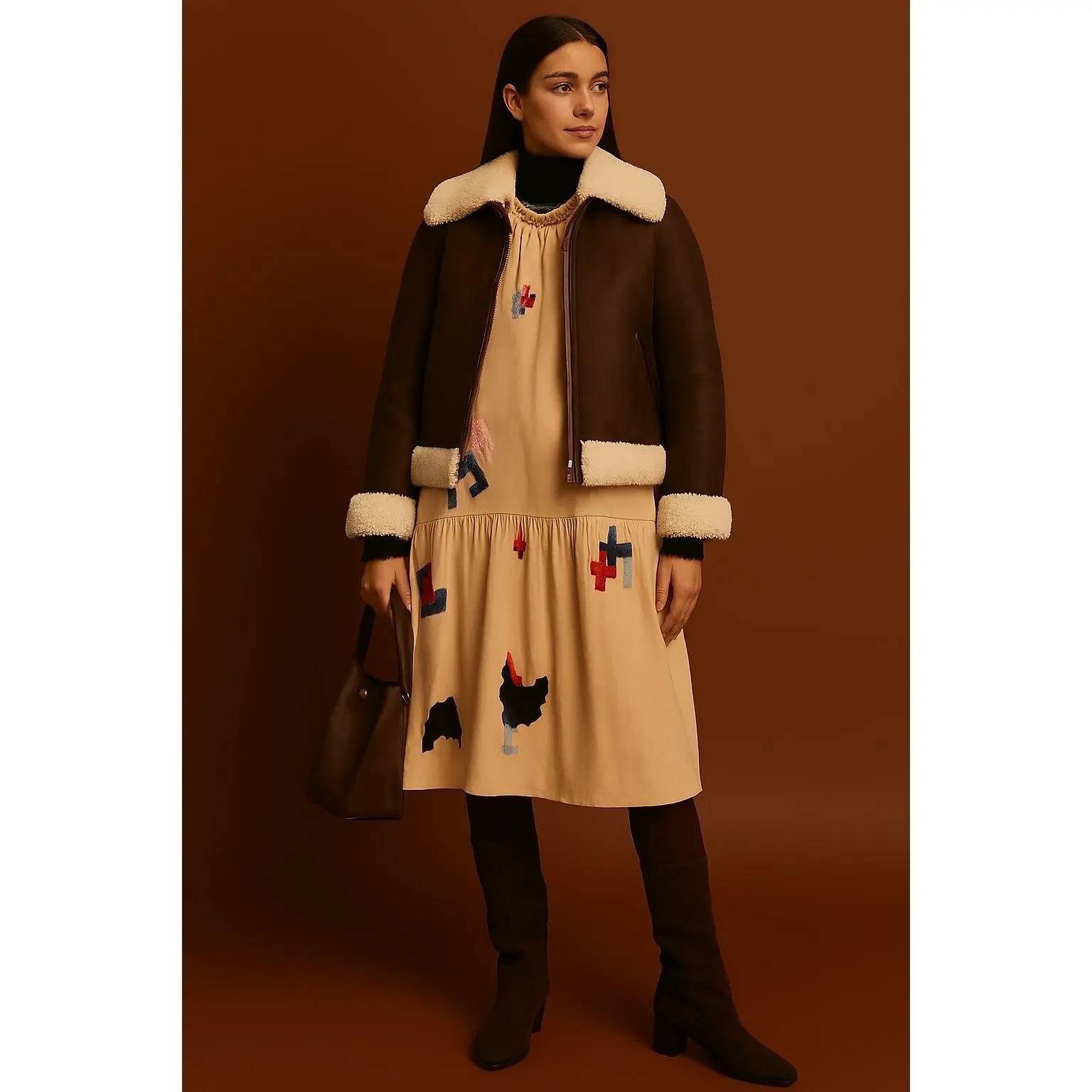 Faux Shearling-Collar Jacket