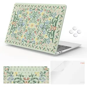 Compatible with MacBook Air 13.3 inch Case 2022, 2021-2018 Release A2337 M1 A2179 A1932, Plastic Hard Shell&Keyboard Cover&Screen Film for MacBook Air 13 inch Case, Green Floral
