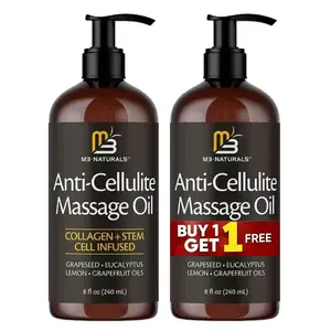 【BUY 240ml GET 240ml FREE】M3 Naturals Cellulite Massage Oil - 8 fl oz  Smooth the Appearance of Cellulite - Body Care & Skin Care Massage Oil - Topical Collagen and Plant Stem Cell Body Oil to Restore Texture and Elasticity - Soothing Body Oil