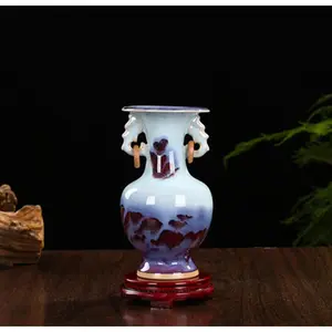 Chinese porcelain Jun porcelain antique kiln change open piece binaural vase modern home living room decoration classical pieces