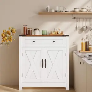 30" Coffee Bar Station, Kitchen Sideboard Buffet Cabinet with a Drawer and Adjustable Shelf, Modern Farmhouse Storage Cabinet for Kitchen, Living Room, Entryway