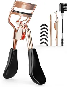 Professional Stainless Steel Eyelash Curler with Easy Grip Ergonomic Handle, 6 Silicone Replacement Pads for Lift, Curl and Long-Lasting Makeup Results, Silicone Pad