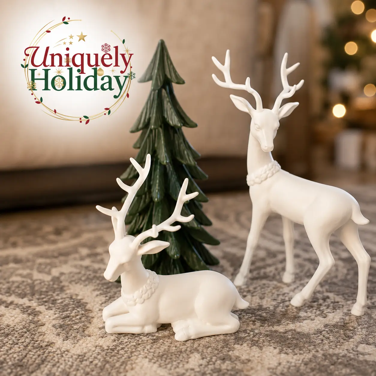 2PC Reindeer Set Standing & Sitting Holiday Christmas Ornamental Decoration Festive Home Decor