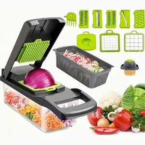 Multifunctional 16 in 1 Food Chopper, 1 Set Manual Vegetable Cutter with Container, Household Vegetable Cutting Slicer, Kitchen Gadgets, Kitchen Accessories, Vegetable Fruit Cutter, Durable Vegetable Slicer,new deal
