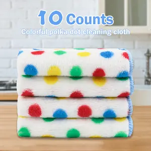 10 Counts Magic Cleaning Cloth, Soft & Durable Microfiber Cleaning Wipes with Hanging Ring for Kitchen Countertops & Spills Fleece Colorful