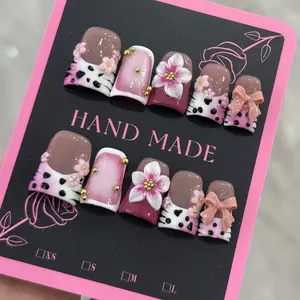 Nail Kit Acrylic Set  Handmade Reusable Floral Y2K Press-On Nails  Duck Bill Shape   Uñas Acrílicas Bedazzled Kit Nail Inspo Black Girls