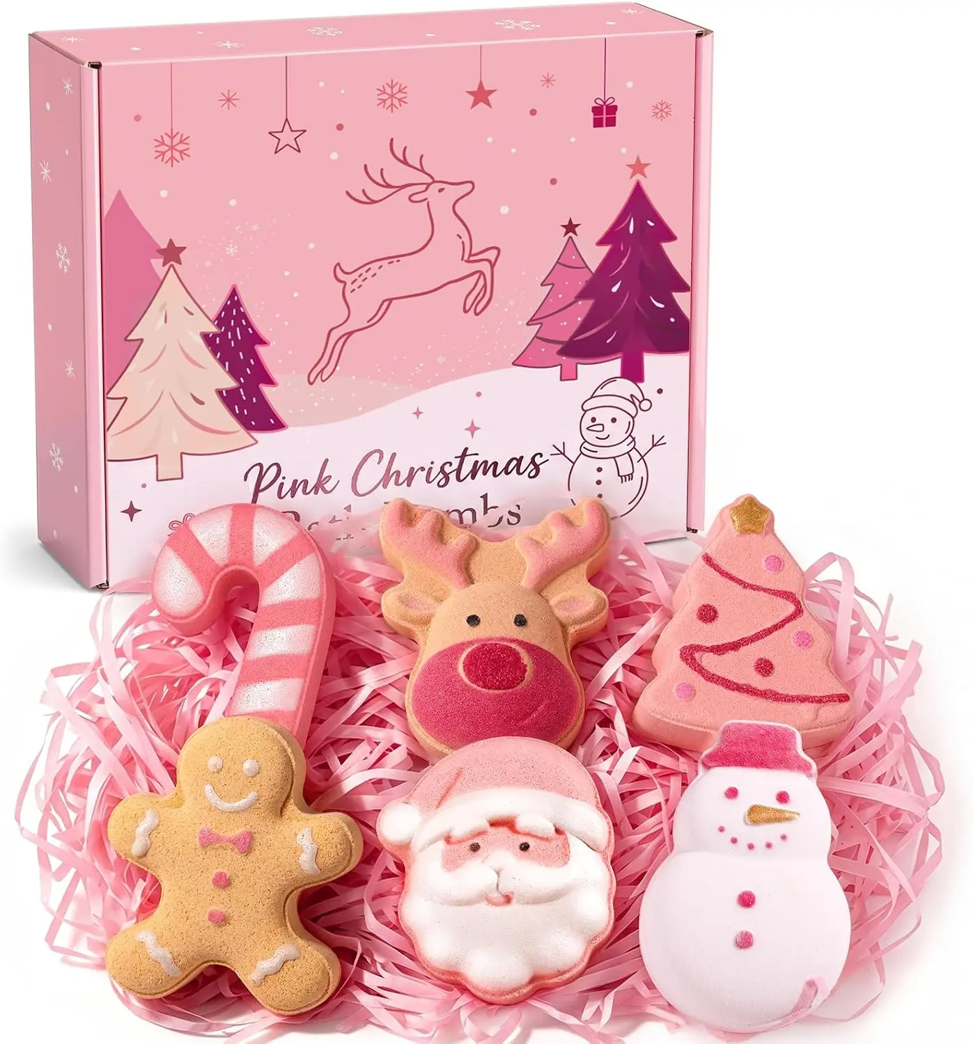 Pink Christmas Bath Bombs, Stocking Stuffers for Teen Girls Kids Women