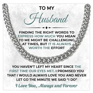 To My Husband Necklace Cuban Chain, Husbands Gifts From Wife, Wedding Christmas Birthday Gift For Husbands, Wife And Husband Necklace With Message Card And Gift Box