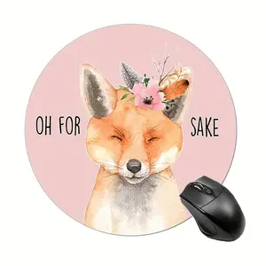 Charming Pink Fox Illustrated Silicone Mouse Pad - 7.8" Round, Non-Slip & Waterproof, with "Oh for Sake" Motif, Perfect Desk Accessory for Office & Home, Ideal Gift for Colleagues, Mouse Pads for Desk