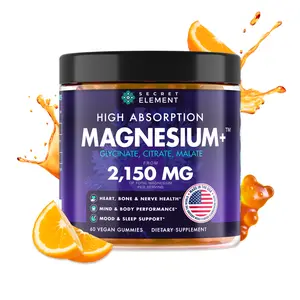Secret Element High Absorption Magnesium+ Gummies 2150MG for Men And Women & Adults Citrate Malate Formula Sugar-Free Vegan Chews 60 Count Orange Flavor Healthcare Vitamin Bathroom Supplements Fitness Dietary