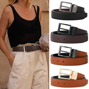 AWAYTR Two-in-One Belt Two-Color Reversible PU Leather Belts for Women Men Fashion Belts for Jeans Dress Unisex Belt with Rotated Buckle